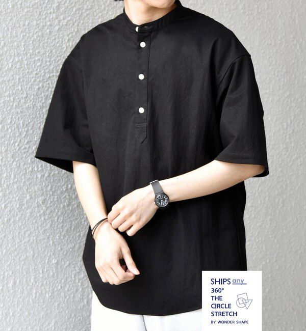 SHIPS any「SHIPS any: 360&deg; THE CIRCLE STRETCH リネン混 バンドカラーシャツ◆」|シャツ・ブラウス|ブラック