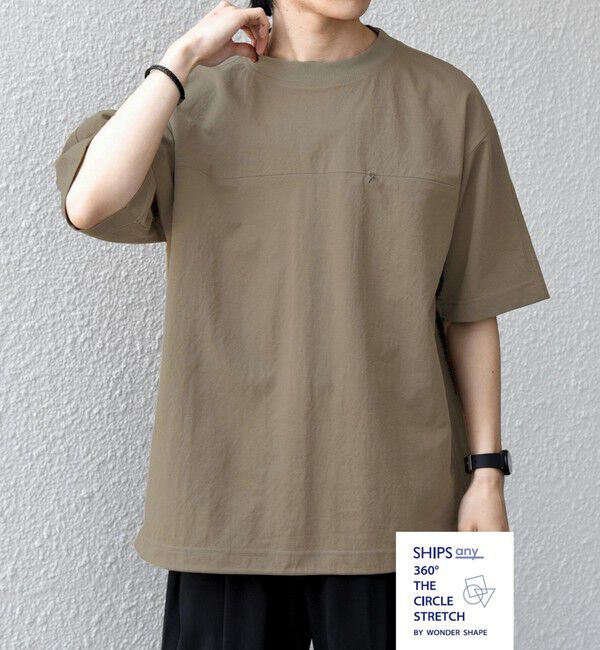 SHIPS any「SHIPS any: 360&deg; THE CIRCLE STRETCH リネン混 スピンドルTシャツ◆」|Tシャツ・カットソー|カーキ
