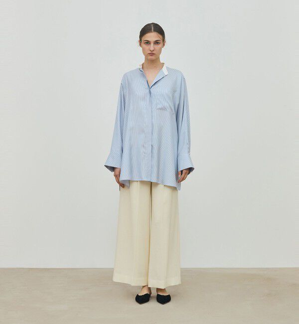 DES PRES「シルクストライプ バンドカラーシャツ」|シャツ・ブラウス|