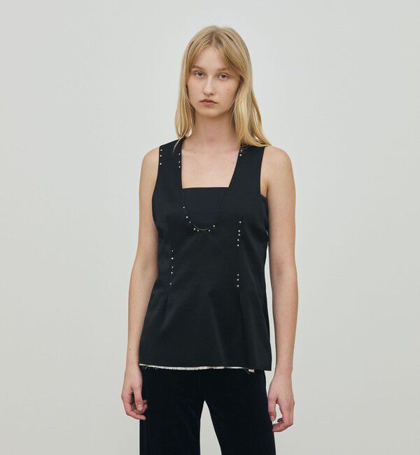 DES PRES「レーヨンサテン ノースリーブトップス」|シャツ・ブラウス|