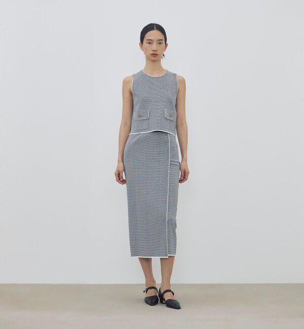 DES PRES「ストレッチダブルジャカード パイピングニットスカート」|タイト|