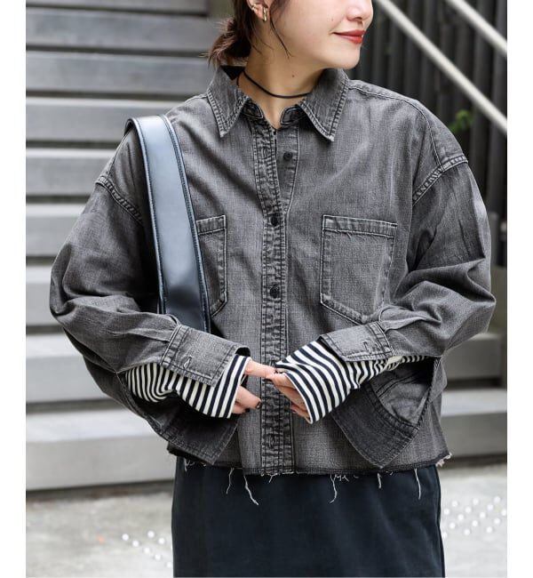 JOURNAL STANDARD「《追加4》ライトオンスデニムクロップドシャツ」|シャツ・ブラウス|ブラック A