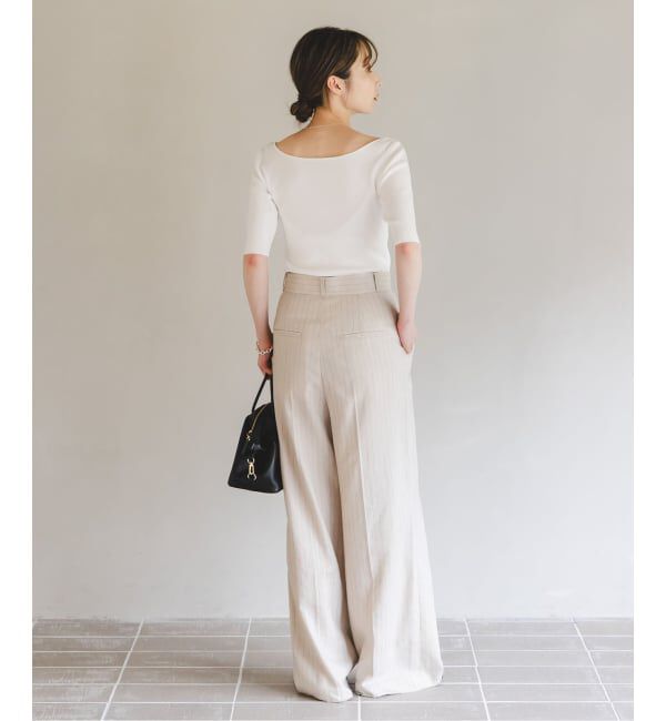 NOBLE「【洗える】14Gデコルテハーフスリーブニット」|ニット・セーター|