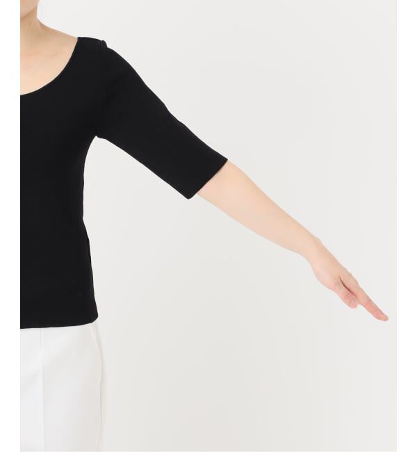 NOBLE「【洗える】14Gデコルテハーフスリーブニット」|ニット・セーター|