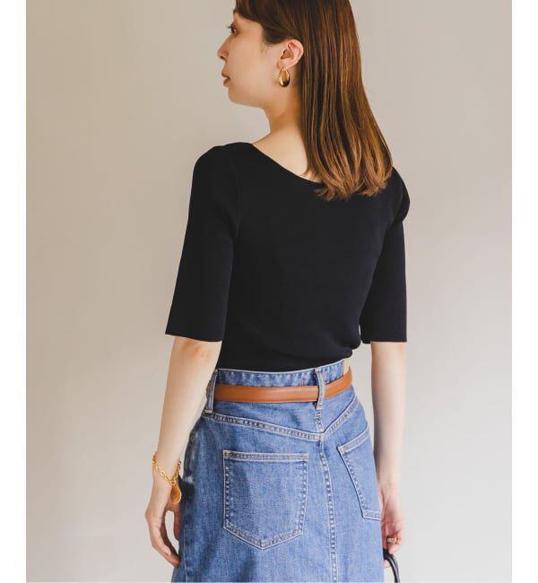 NOBLE「【洗える】14Gデコルテハーフスリーブニット」|ニット・セーター|