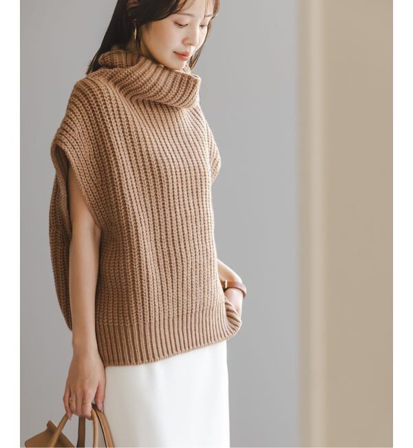 NOBLE「《追加》3G片畦ハイネックベスト」|ベスト・ジレ|キャメル