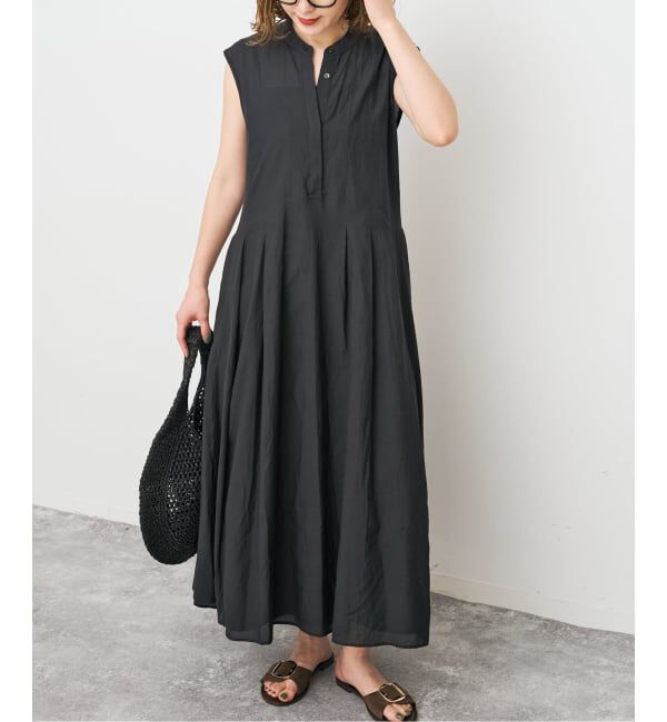 Spick and Span「《手洗い可 / 予約》C/Rボイルタックノースリーブワンピース」|ワンピース|ブラック