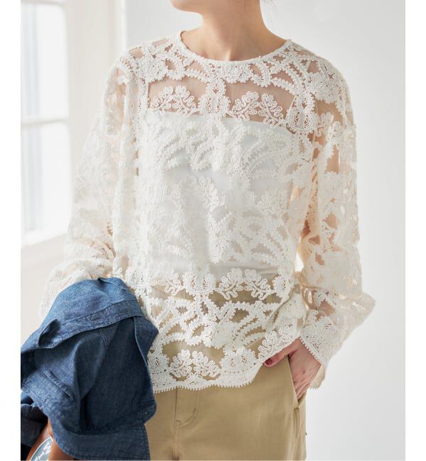 Spick and Span「《WEB限定 / 追加予約》コードエンブロイダリーチュールブラウス」|シャツ・ブラウス|