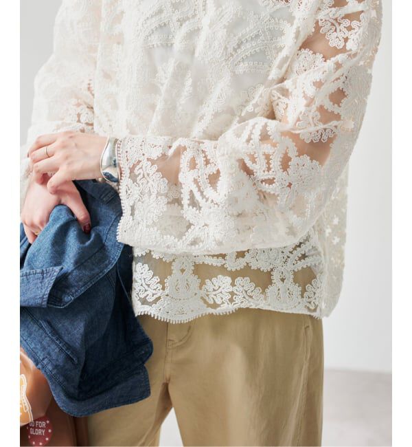 Spick and Span「《WEB限定 / 追加予約》コードエンブロイダリーチュールブラウス」|シャツ・ブラウス|