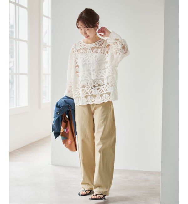 Spick and Span「《WEB限定 / 追加予約》コードエンブロイダリーチュールブラウス」|シャツ・ブラウス|