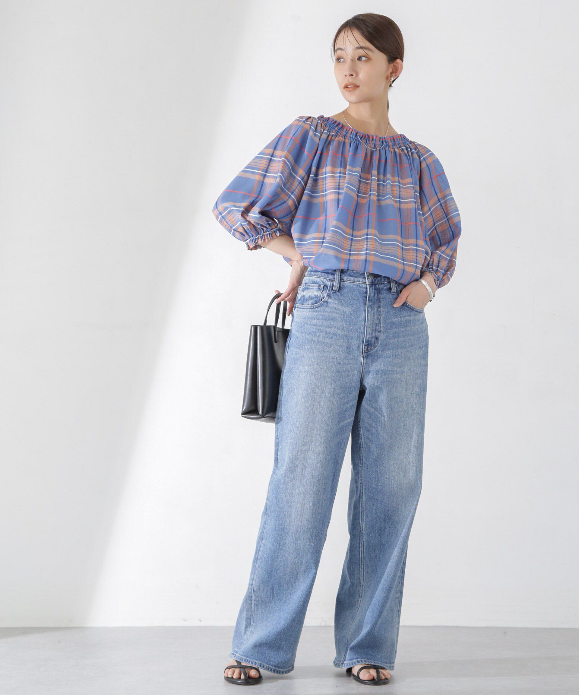 nano･universe「シアーチェックギャザー2wayブラウス」|シャツ・ブラウス|