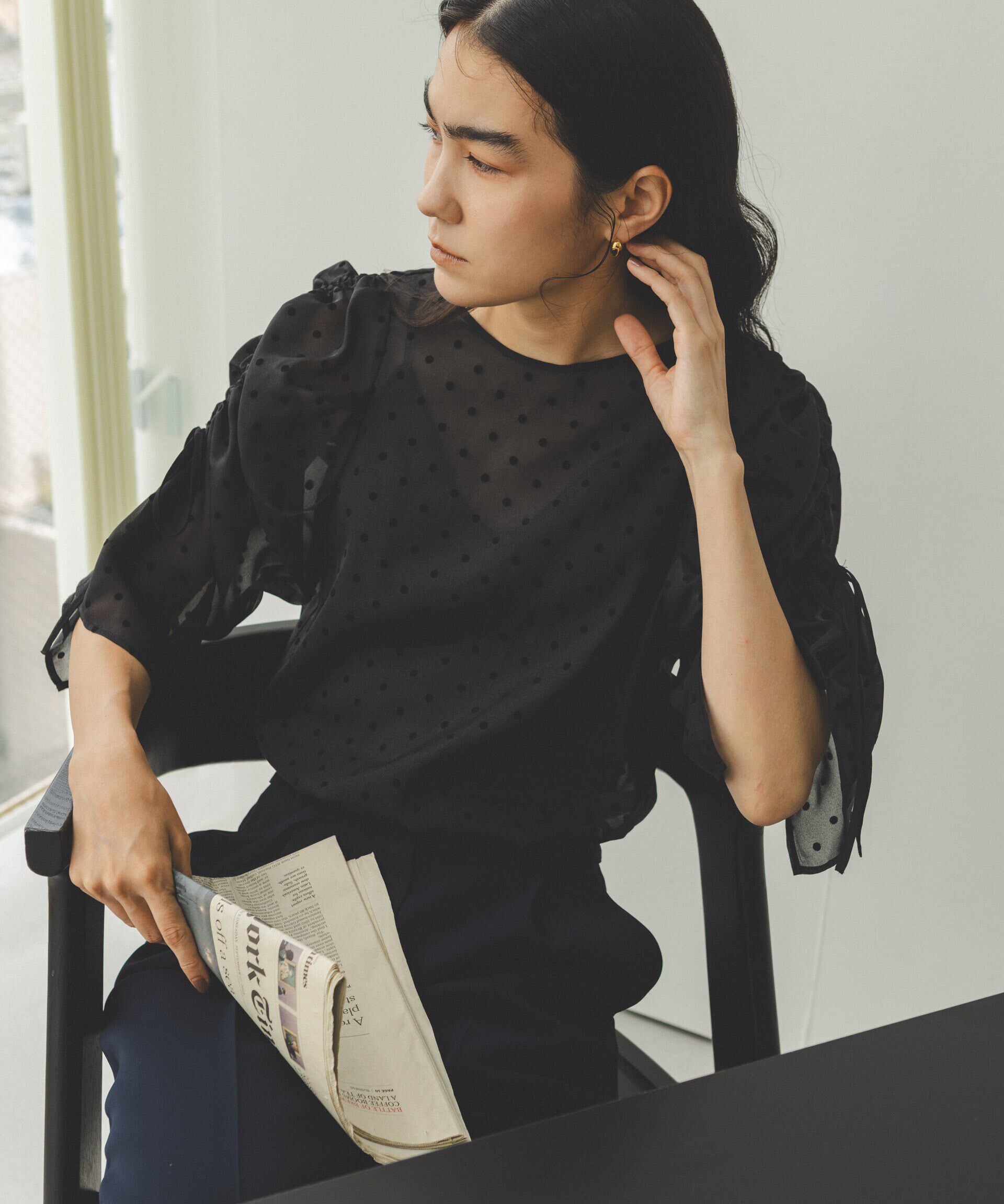 nano･universe「フロッキードットリボンスリーブブラウス」|シャツ・ブラウス|