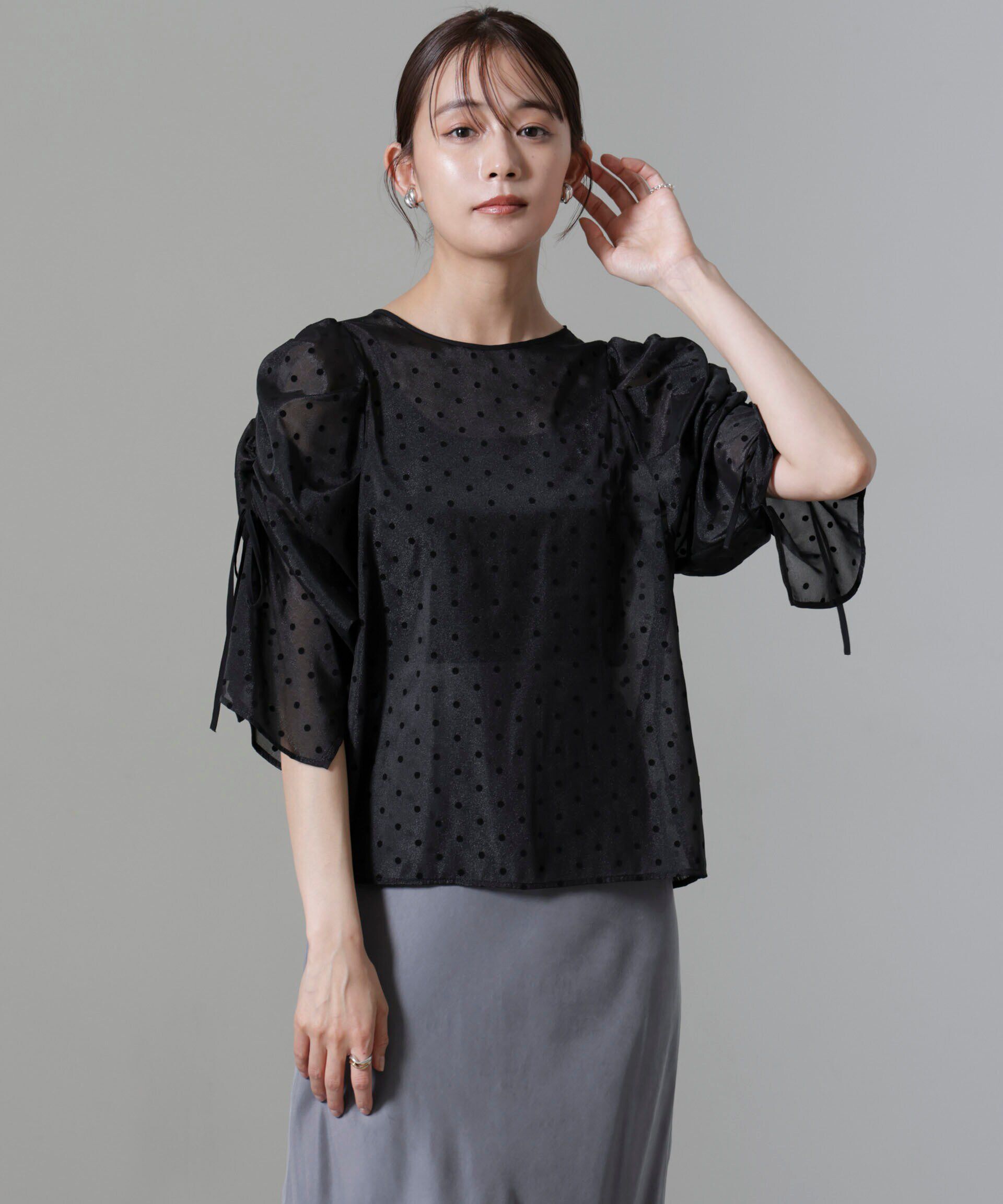 nano･universe「フロッキードットリボンスリーブブラウス」|シャツ・ブラウス|