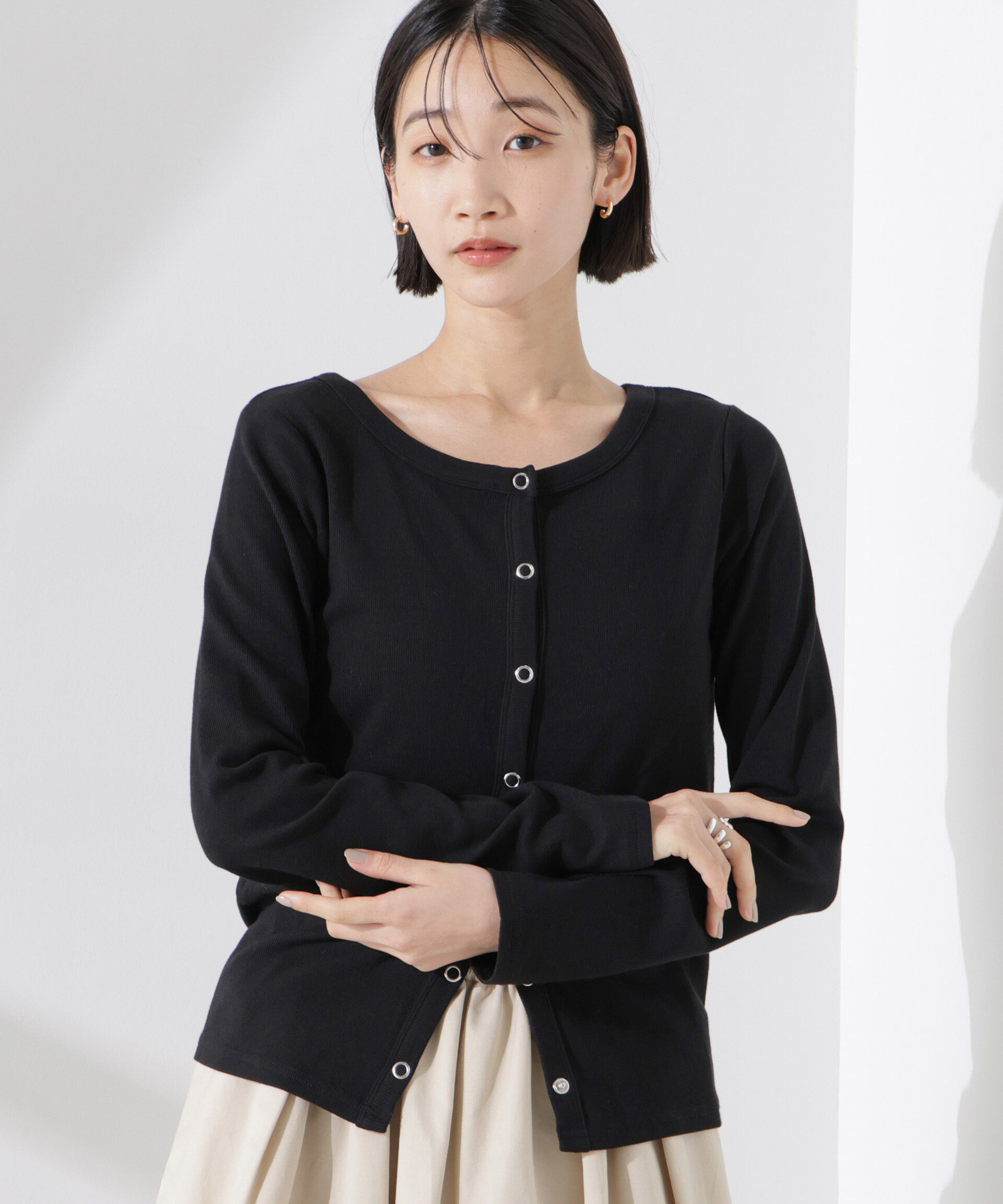 nano･universe「前後2wayクルーネックリブカットカーディガン」|Tシャツ・カットソー|