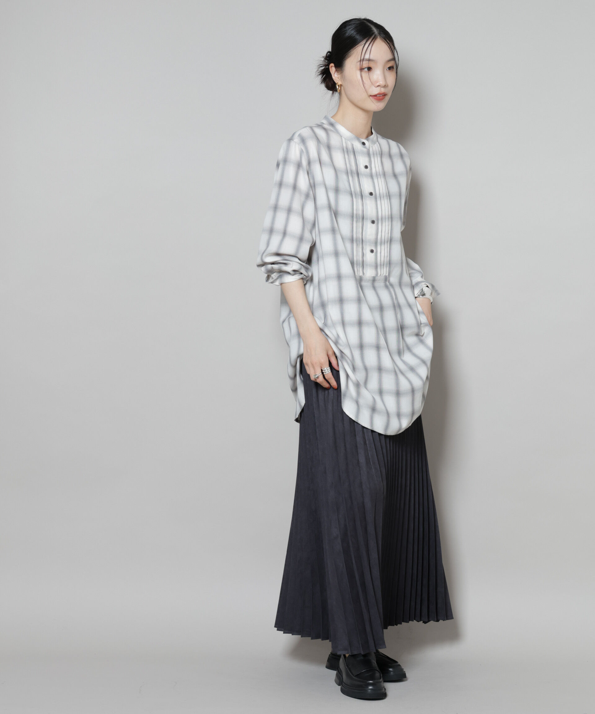 nano･universe「ピンタックデザインチェックプルオーバーブラウス」|シャツ・ブラウス|