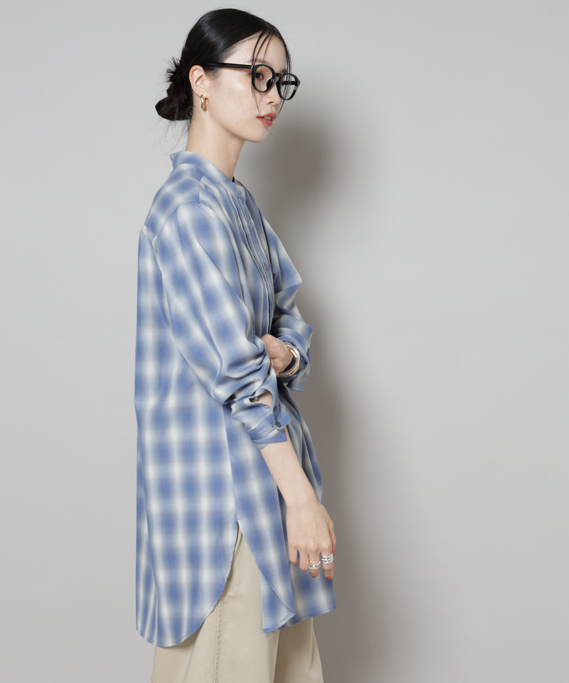 nano･universe「ピンタックデザインチェックプルオーバーブラウス」|シャツ・ブラウス|