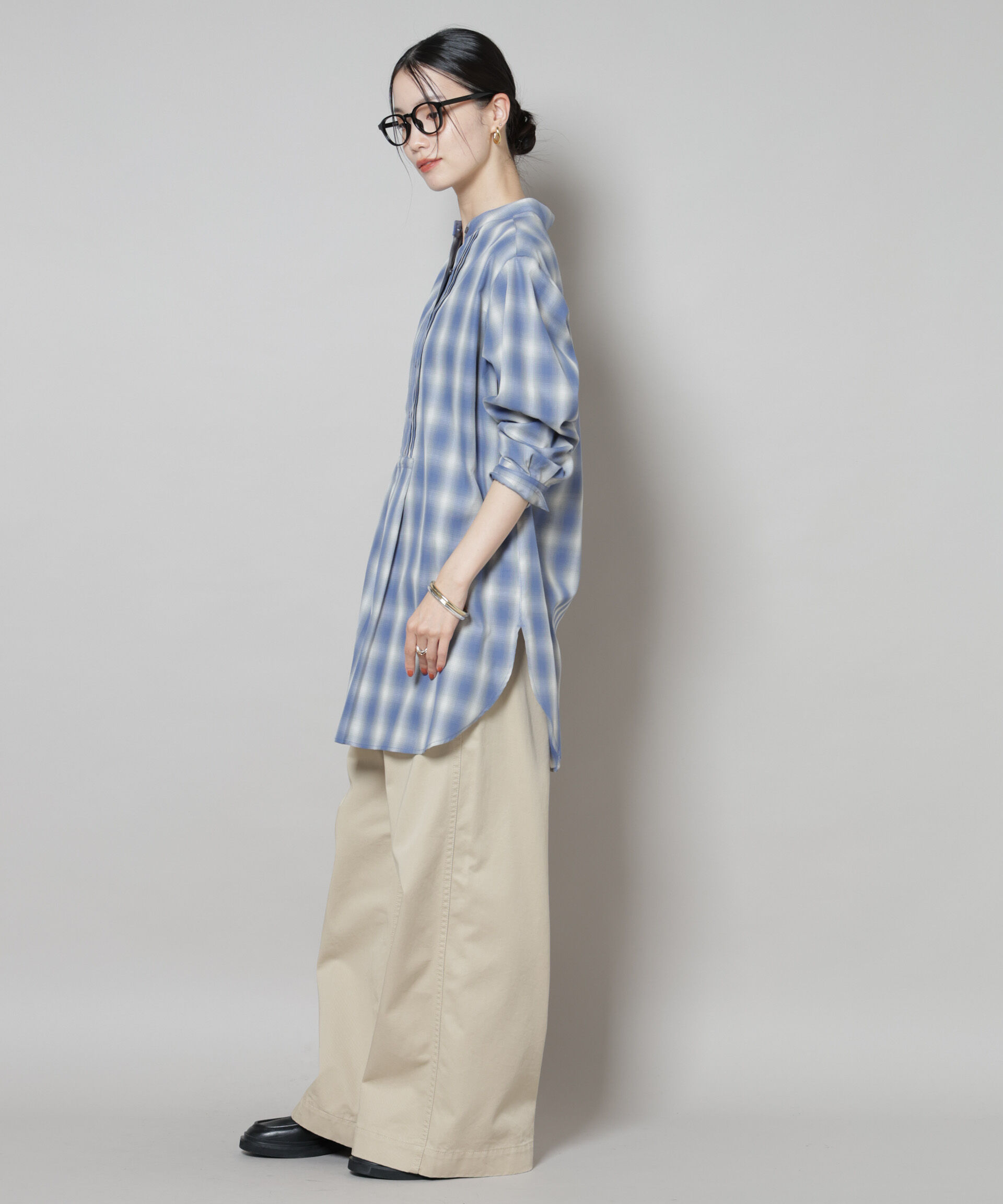 nano･universe「ピンタックデザインチェックプルオーバーブラウス」|シャツ・ブラウス|