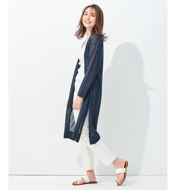 自由区「【洗える】シアーロングニットカーデ」|カーディガン|