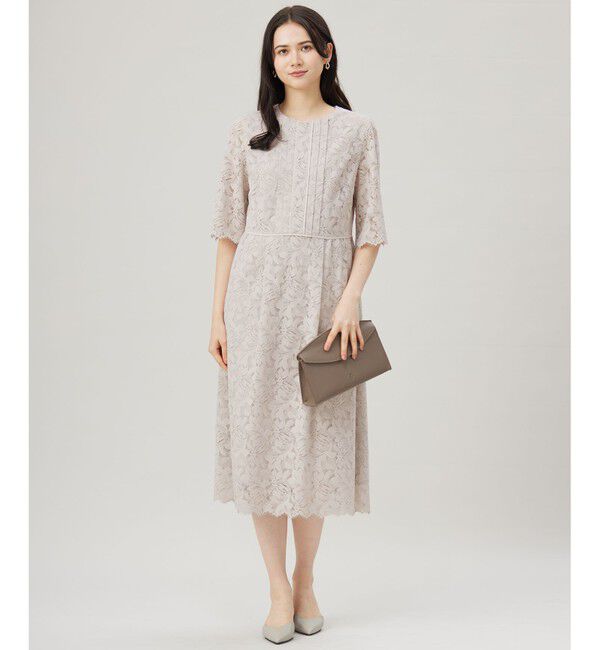 自由区「【洗える】フルールコードレース ワンピース」|ワンピース|ベージュ