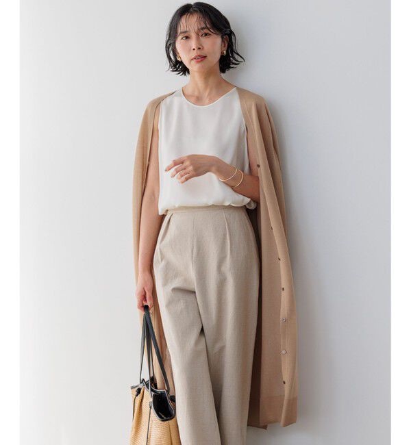 23区「【洗える】シャイニーシアー ニット ロングカーディガン」|ニット・セーター|ゴールド系