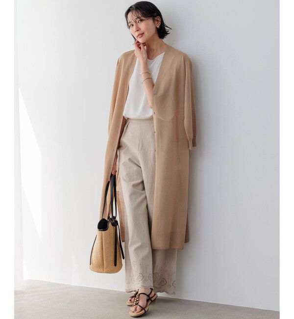 23区「【洗える】シャイニーシアー ニット ロングカーディガン」|ニット・セーター|