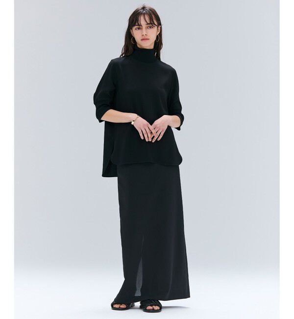 BEIGE,「【洗える】FLEUR / ニットコンビハイネック半袖ブラウス」|シャツ・ブラウス|