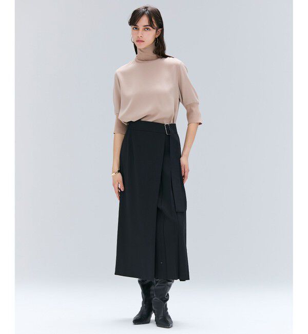 BEIGE,「【洗える】FLEUR / ニットコンビハイネック半袖ブラウス」|シャツ・ブラウス|