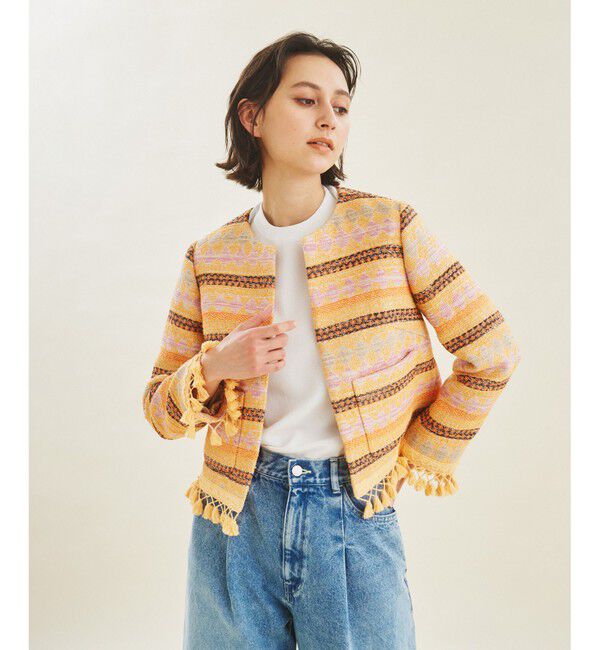 GRACE CONTINENTAL「エスニックジャガードジャケット」|ノーカラージャケット|