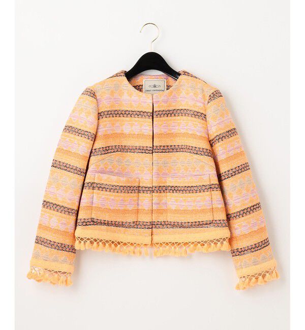 GRACE CONTINENTAL「エスニックジャガードジャケット」|ノーカラージャケット|