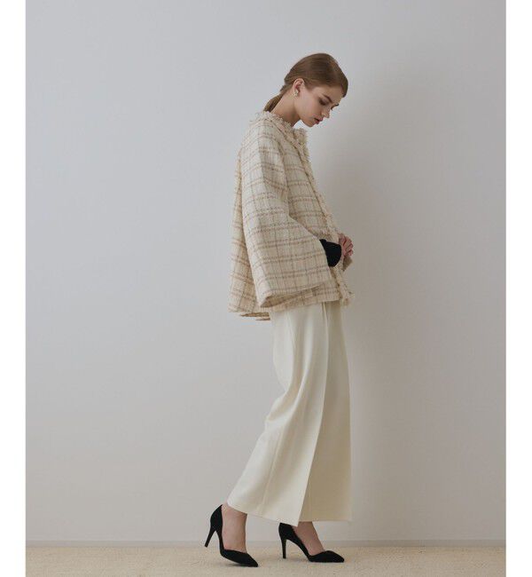 GRACE CONTINENTAL「フレアスリーブツイードジャケット」|ノーカラージャケット|