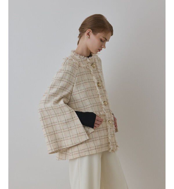 GRACE CONTINENTAL「フレアスリーブツイードジャケット」|ノーカラージャケット|