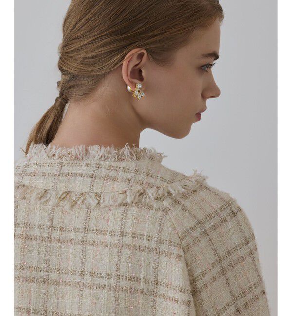 GRACE CONTINENTAL「フレアスリーブツイードジャケット」|ノーカラージャケット|