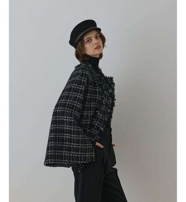 GRACE CONTINENTAL「フレアスリーブツイードジャケット」|ノーカラージャケット|