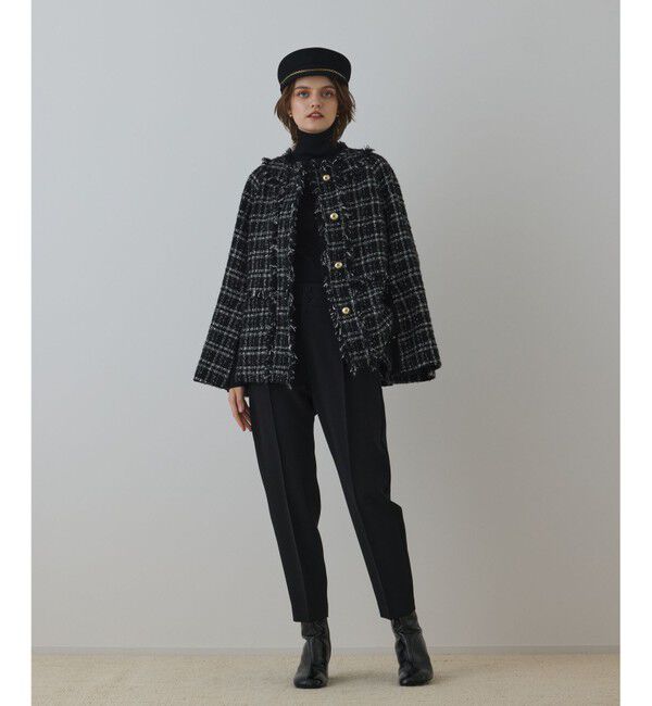 GRACE CONTINENTAL「フレアスリーブツイードジャケット」|ノーカラージャケット|