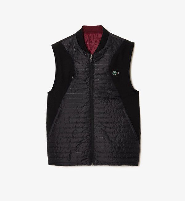 LACOSTE「リバーシブルパッデッドベスト」|ベスト・ジレ|ブラック&times;レッド