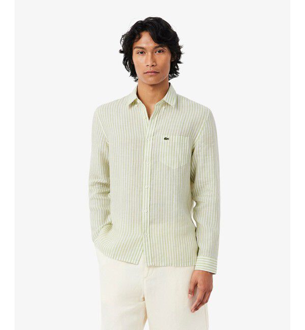 LACOSTE「リネンストライプシャツ」|シャツ・ブラウス|ライトグリーン