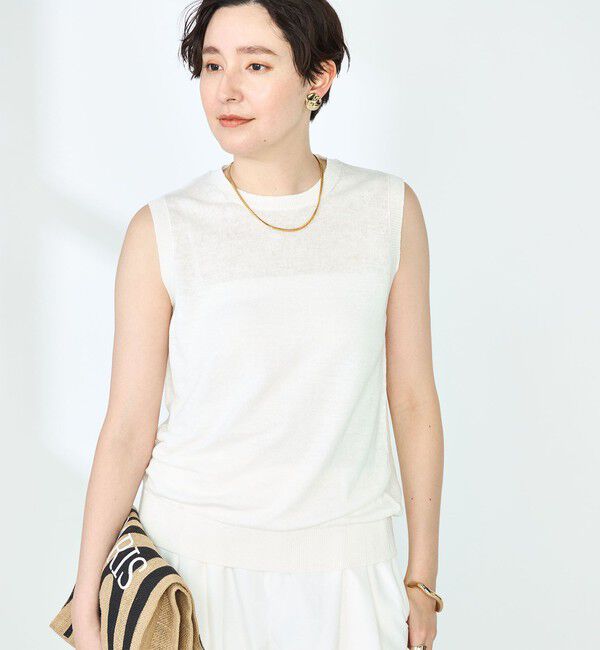 NOLLEY'S「《アンサンブル対応》《手洗い可能》フレンチリネンノースリーブプルオーバーニット」|ニット・セーター|