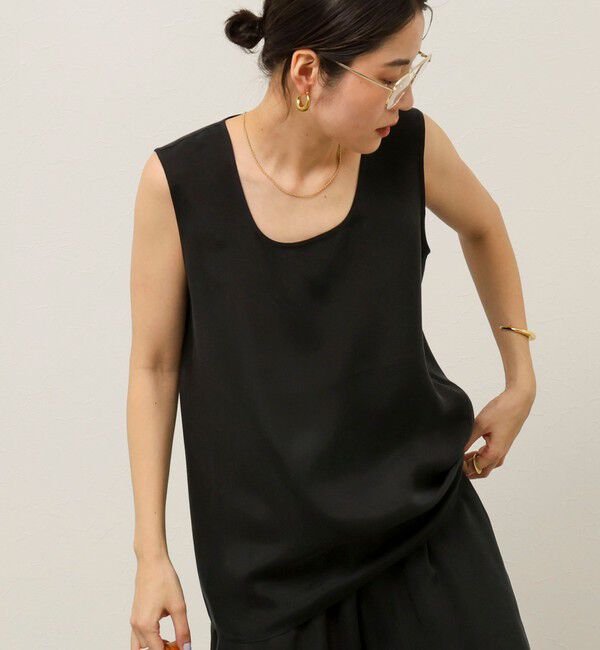 MAQWEL「《セットアップ対応》【MAQWEL/マクウェル】ウォッシャブルサテンノースリーブ」|シャツ・ブラウス|