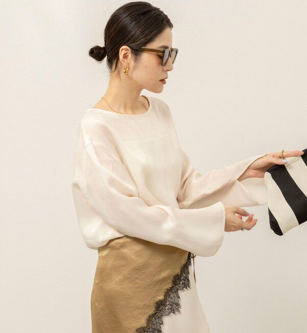 MAQWEL「《セットアップ対応》【MAQWEL/マクウェル】ウォッシャブルサテンTブラウス」|シャツ・ブラウス|