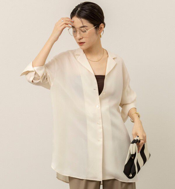 MAQWEL「《セットアップ対応》【MAQWEL/マクウェル】ウォッシャブルサテンシャツ」|シャツ・ブラウス|オフホワイト