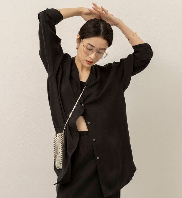 MAQWEL「《セットアップ対応》【MAQWEL/マクウェル】ウォッシャブルサテンシャツ」|シャツ・ブラウス|ブラック