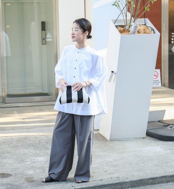 MAQWEL「【MAQWEL/マクウェル】ウォッシャブルバンドカラーラグランシャツ」|シャツ・ブラウス|