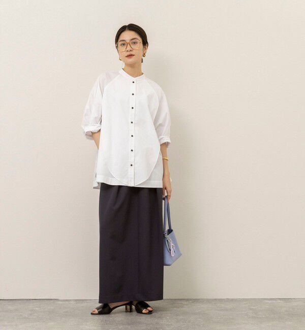 MAQWEL「【MAQWEL/マクウェル】ウォッシャブルバンドカラーラグランシャツ」|シャツ・ブラウス|