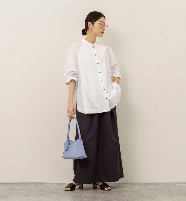 MAQWEL「【MAQWEL/マクウェル】ウォッシャブルバンドカラーラグランシャツ」|シャツ・ブラウス|