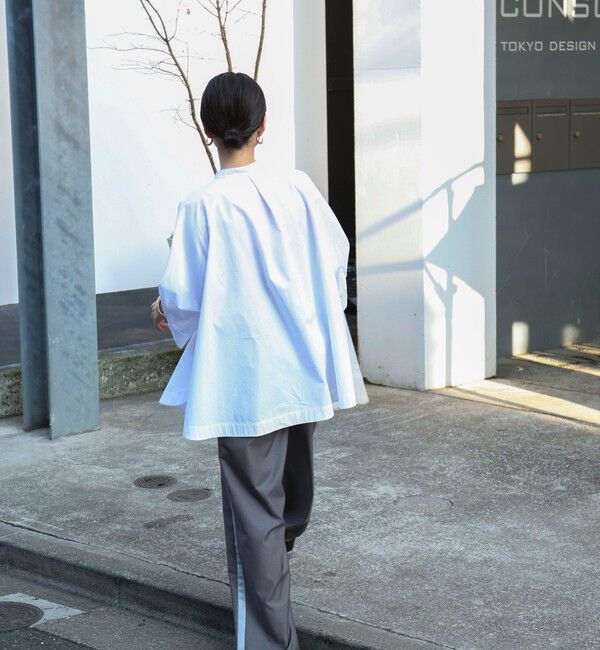 MAQWEL「【MAQWEL/マクウェル】ウォッシャブルバンドカラーラグランシャツ」|シャツ・ブラウス|