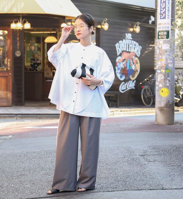 MAQWEL「【MAQWEL/マクウェル】ウォッシャブルバンドカラーラグランシャツ」|シャツ・ブラウス|