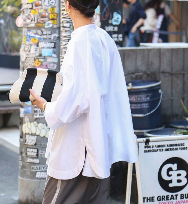 MAQWEL「【MAQWEL/マクウェル】ウォッシャブルバンドカラーラグランシャツ」|シャツ・ブラウス|