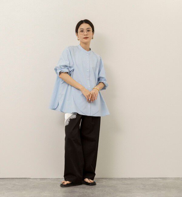 MAQWEL「【MAQWEL/マクウェル】ウォッシャブルバンドカラーラグランシャツ」|シャツ・ブラウス|