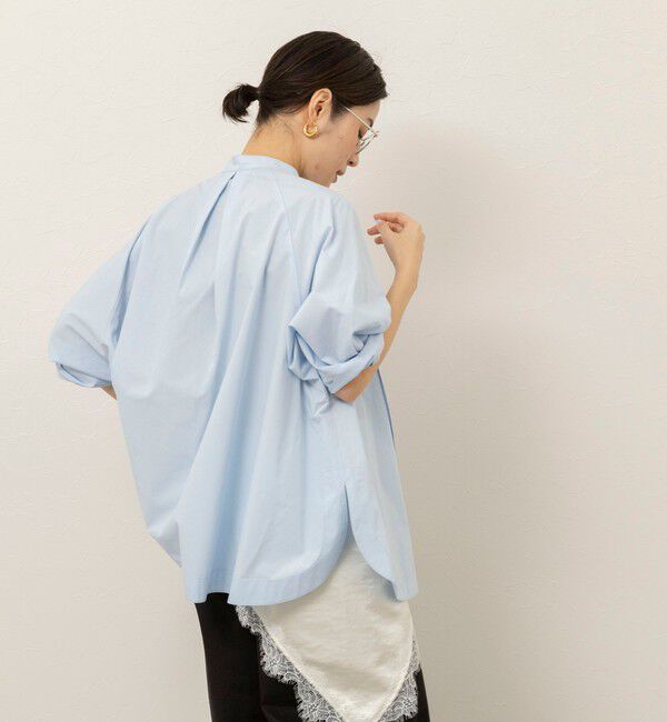 MAQWEL「【MAQWEL/マクウェル】ウォッシャブルバンドカラーラグランシャツ」|シャツ・ブラウス|