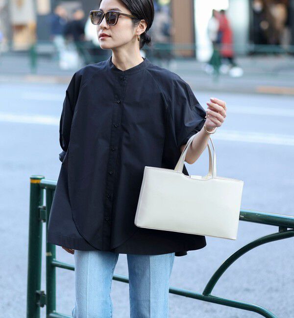 MAQWEL「【MAQWEL/マクウェル】ウォッシャブルバンドカラーラグランシャツ」|シャツ・ブラウス|ブラック